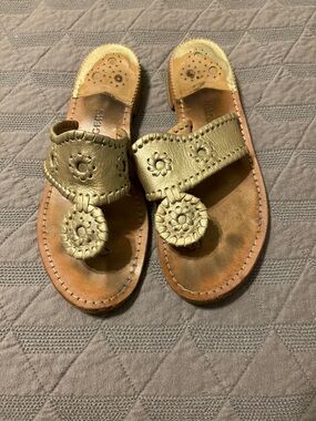Jack Rogers Platinum Leather Thong Sandals